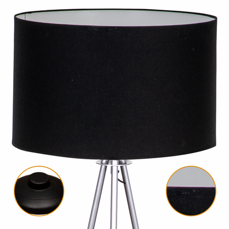 Lampa podłogowa Trigni srebrna z czarnym abażurem