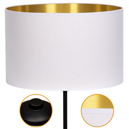 Lampa stojąca Magni Czarna z Biało złotym abażurem