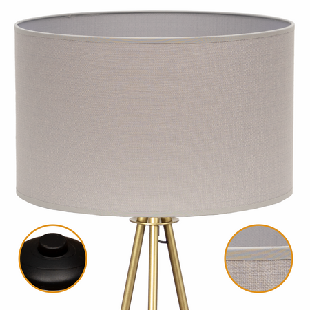 Lampa podłogowa Trigni złota mat z szarym VLORA abażurem