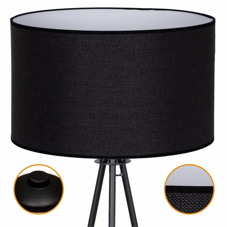 Lampa podłogowa Trigni czarna z czarnym LNIANYM abażurem