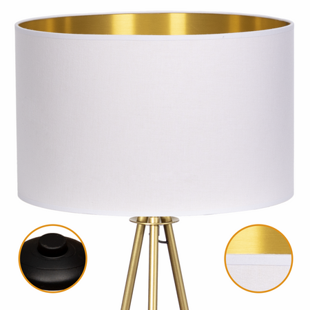 Lampa podłogowa Trigni złota mat z biało złotym abażurem