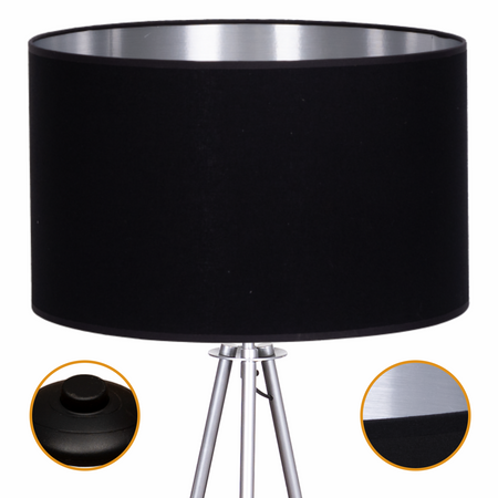 Lampa podłogowa Trigni srebrna z czarno srebrnym abażurem