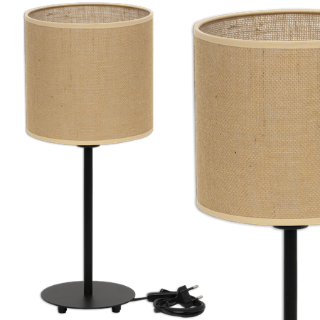 Lampka nocna Magni czarna z jutowym naturalnym abażurem