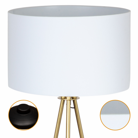 Lampa podłogowa Trigni złota mat z białym abażurem