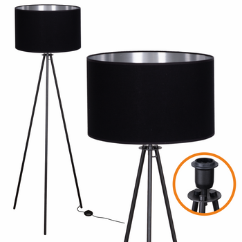 Lampa podłogowa Trigni czarna z czarno srebrnym abażurem