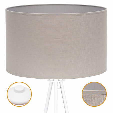 Lampa podłogowa Trigni biała z szarym VLORA abażurem