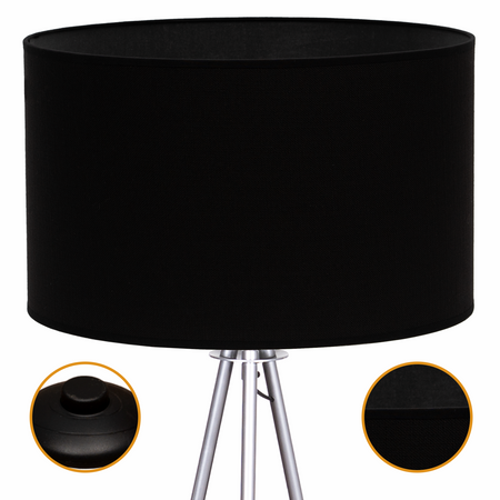 Lampa podłogowa Trigni srebrna z czarnym VLORA abażurem