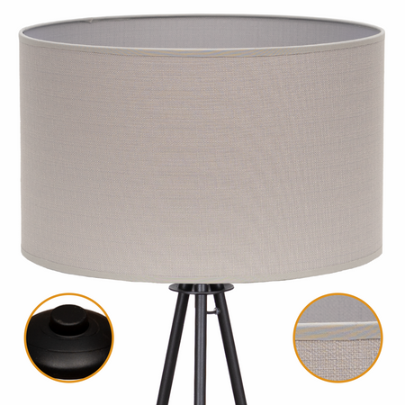 Lampa podłogowa Trigni czarna z szarym VLORA abażurem