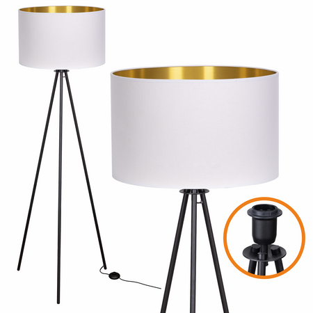 Lampa podłogowa Trigni czarna z biało złotym abażurem