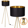 Lampa podłogowa Trigni złota mat z czarno złotym abażurem