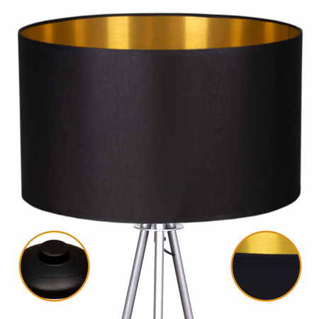 Lampa podłogowa Trigni srebrna z czarno złotym abażurem