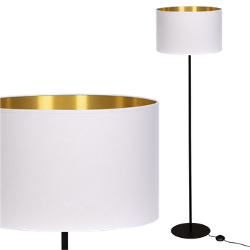 Lampa stojąca Magni Czarna z Biało złotym abażurem