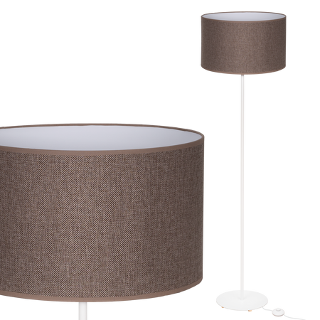 Lampa stojąca Magni Biała z Brązowym Lnianym abażurem 