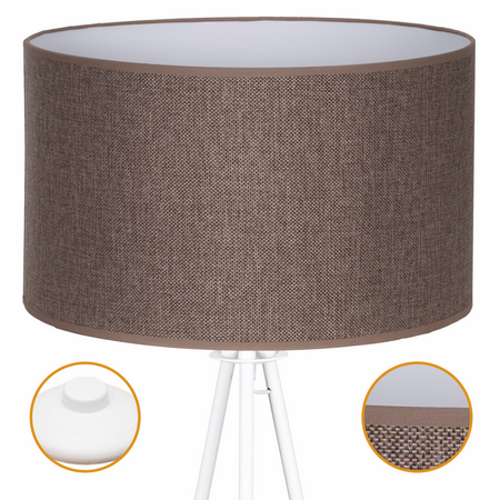 Lampa podłogowa Trigni biała z brązowym LNIANYM abażurem