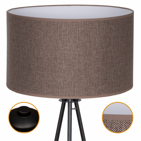 Lampa podłogowa Trigni czarna z brązowym LNIANYM abażurem