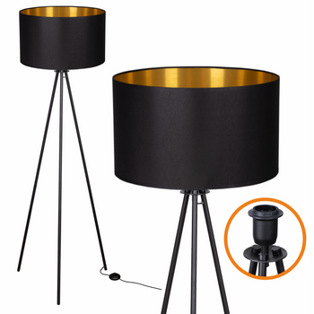 Lampa podłogowa Trigni czarna z czarno złotym abażurem