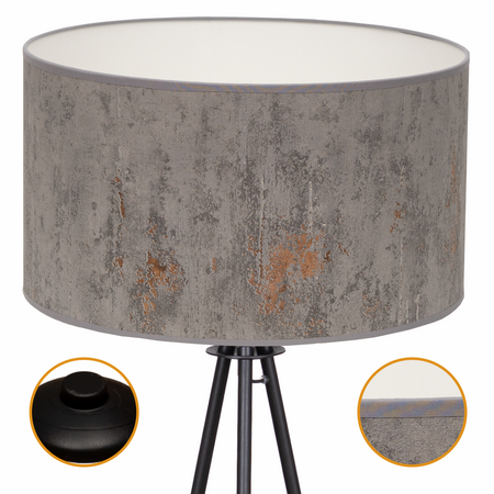 Lampa podłogowa Trigni czarna z szary CONCRET abażurem