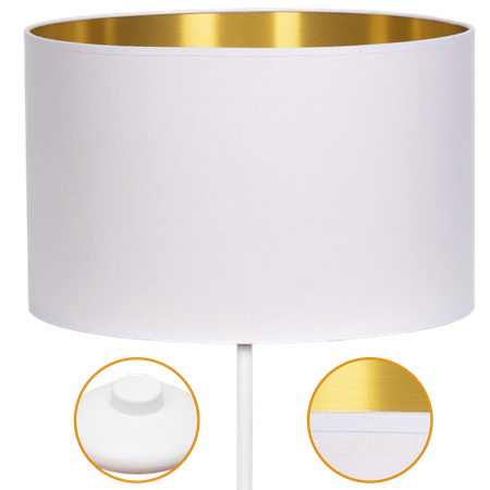Lampa stojąca Magni Biała z Biało złotym abażurem
