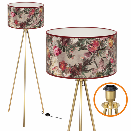 Lampa podłogowa Trigni złota mat z PEONY abażurem