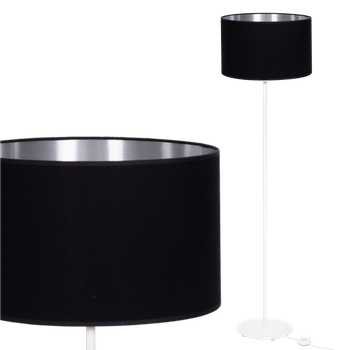 Lampa stojąca Magni Biała z Czarno srebrnym abażurem