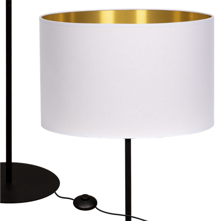 Lampa stojąca Magni Czarna z Biało złotym abażurem