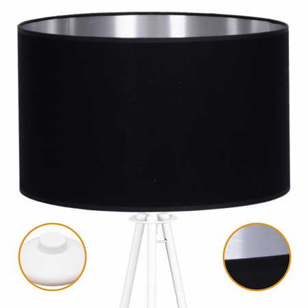 Lampa podłogowa Trigni biała z czarno srebrnym abażurem