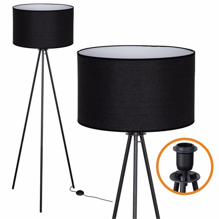 Lampa podłogowa Trigni czarna z czarnym LNIANYM abażurem