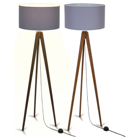 Lampa stojąca Wood z Ciemnoszarym abażurem