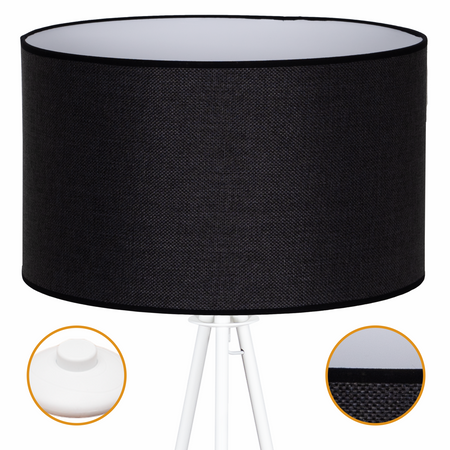 Lampa podłogowa Trigni biała z czarnym LNIANYM abażurem