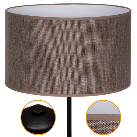 Lampa stojąca Magni Czarna z Brązowym Lnianym abażurem