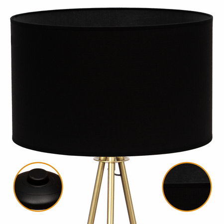 Lampa podłogowa Trigni złota mat z czarnym VLORA abażurem