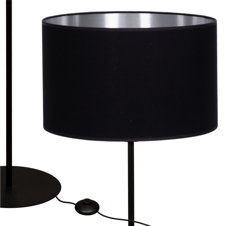 Lampa stojąca Magni Czarna z Czarno srebrnym abażurem