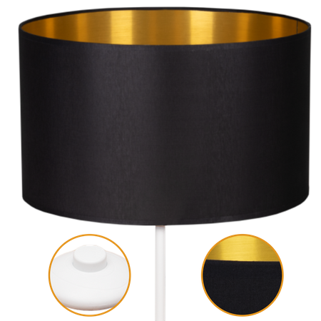 Lampa stojąca Magni Biała z Czarno złotym abażurem