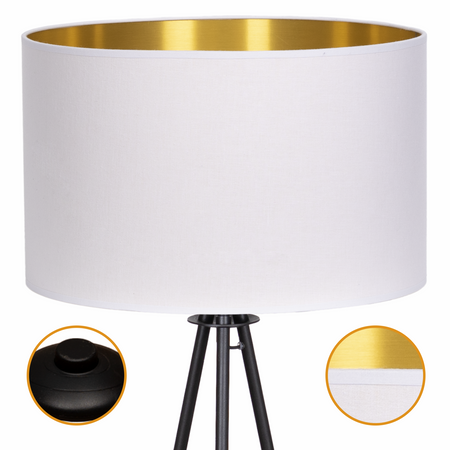 Lampa podłogowa Trigni czarna z biało złotym abażurem
