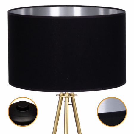 Lampa podłogowa Trigni złota mat z czarno srebrnym abażurem