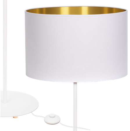 Lampa stojąca Magni Biała z Biało złotym abażurem