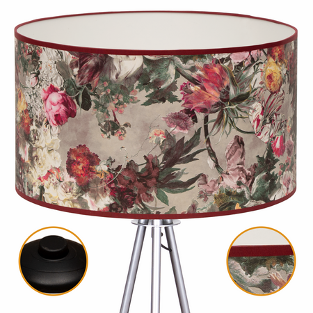 Lampa podłogowa Trigni srebrna z PEONY abażurem