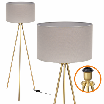 Lampa podłogowa Trigni złota mat z szarym VLORA abażurem