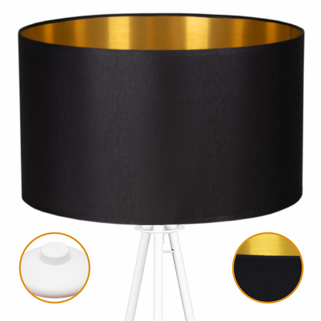 Lampa podłogowa Trigni biała z czarno złotym abażurem