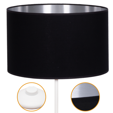 Lampa stojąca Magni Biała z Czarno srebrnym abażurem