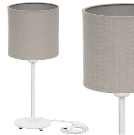 Lampka stołowa Magni biała z szarym Vlora abażurem