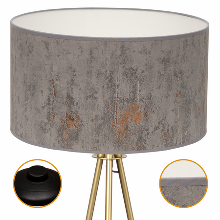 Lampa podłogowa Trigni złota mat z szarym CONCRET abażurem