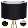 Lampa podłogowa Trigni złota mat z czarnym LNIANYM abażurem