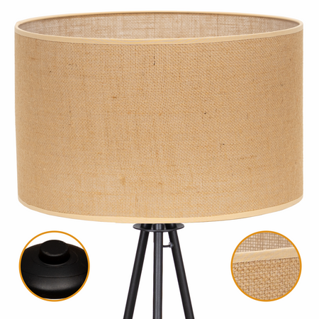 Lampa podłogowa Trigni czarna z jutowym NATURALNYM abażurem