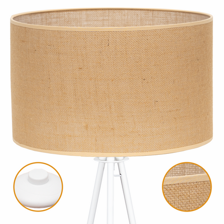 Lampa podłogowa Trigni biała z jutowym NATURALNYM abażurem