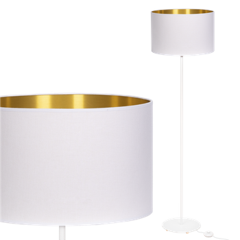 Lampa stojąca Magni Biała z Biało złotym abażurem
