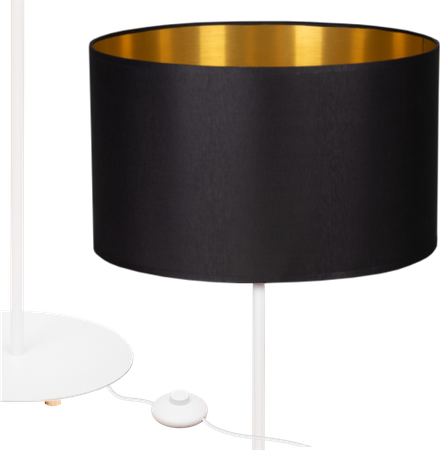 Lampa stojąca Magni Biała z Czarno złotym abażurem