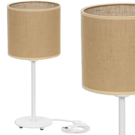 Lampka biurkowa Magni białą z jutowym naturalnym abażurem