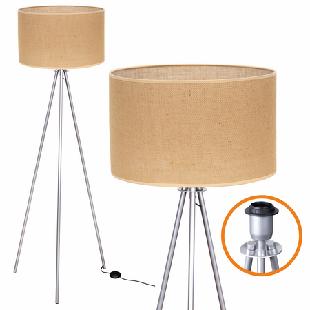 Lampa podłogowa Trigni srebrna z jutowym NATURALNYM abażurem
