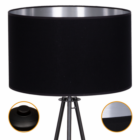 Lampa podłogowa Trigni czarna z czarno srebrnym abażurem